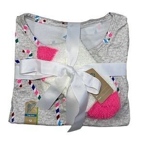 Thereabouts Girls Christmas PJs Pajama & Sock Set NWT Candy Cane Grey Size 12